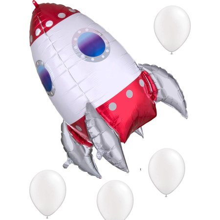 Alien, Space, Earth Theme Balloons, 29 inch ROCKET SHIP, 4 Pearl White Latex Set -  LOONBALLOON, LOON-LAB-41194-01-A-P